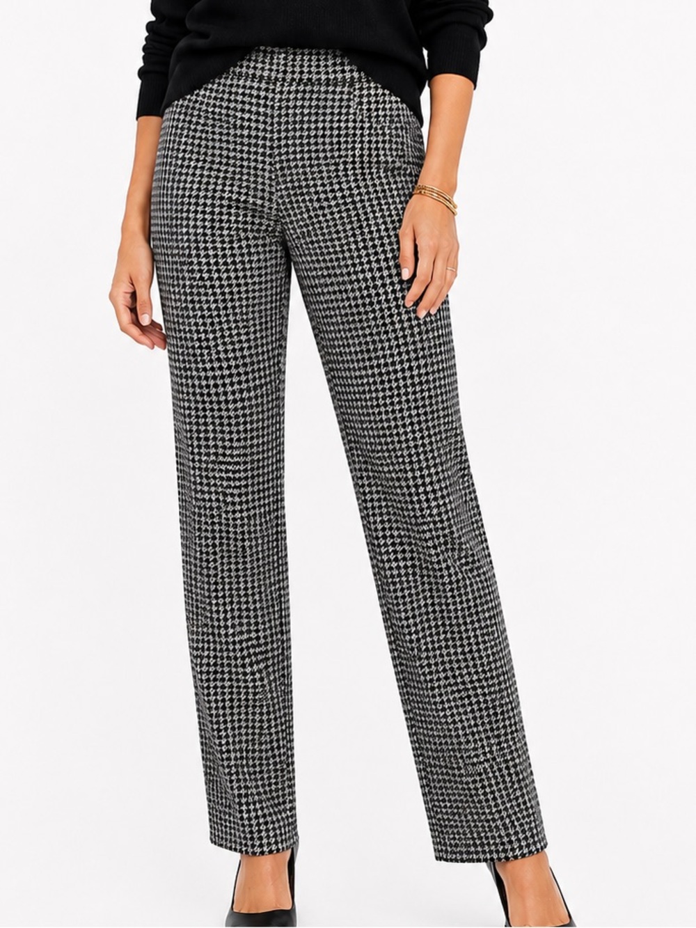 LOFT Outlet Houndstooth Leggings Black Gray Stretch Pull On Pants. Size Large